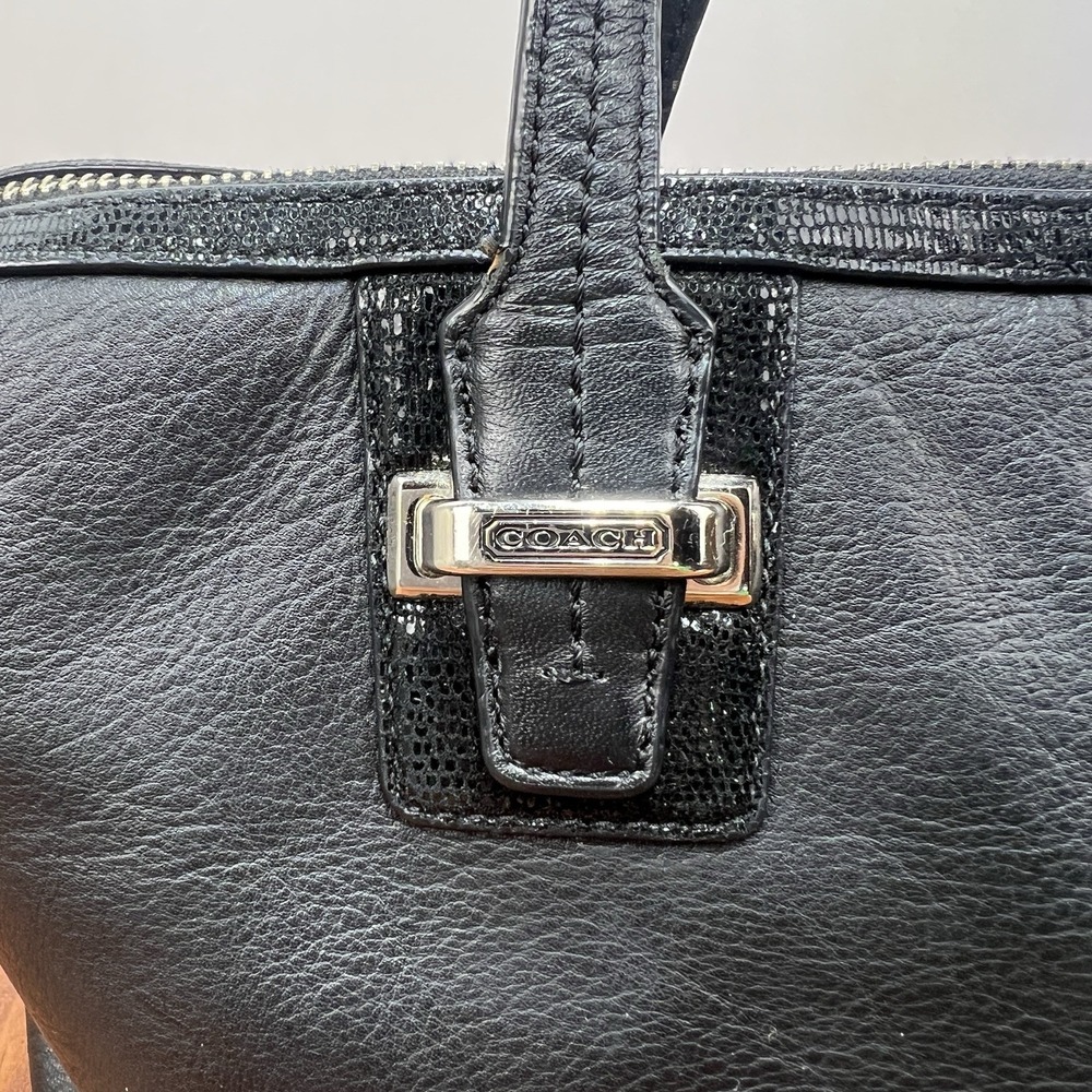 Coach F25796 Black Leather Satchel Handbag Silver Hardware Zip Top Purse - Picture 4 of 16